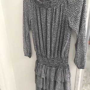 Navy and white silk tiered, off the should dress!